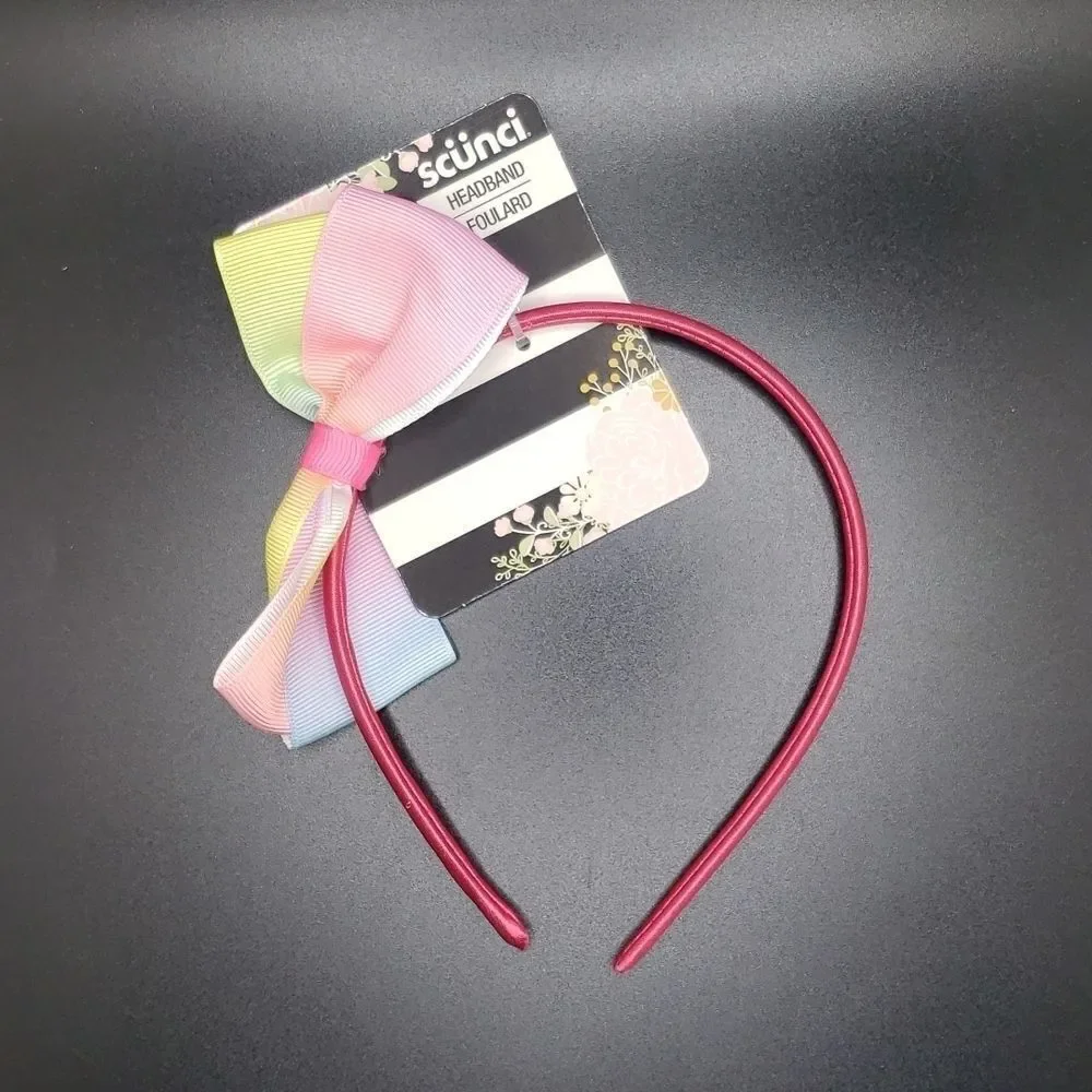 SCUNCI pink headband with rainbow bow with hair clip bow NWT